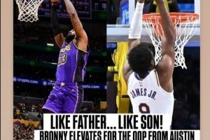 老詹转发!NBA官方晒詹姆斯&布朗尼空接对比:有其父必有其子
